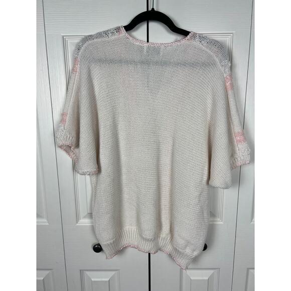 VTG 80s 90s Nubby Pastel Pink White Sweater XL Short Sleeve Large Coquette - Picture 9 of 9